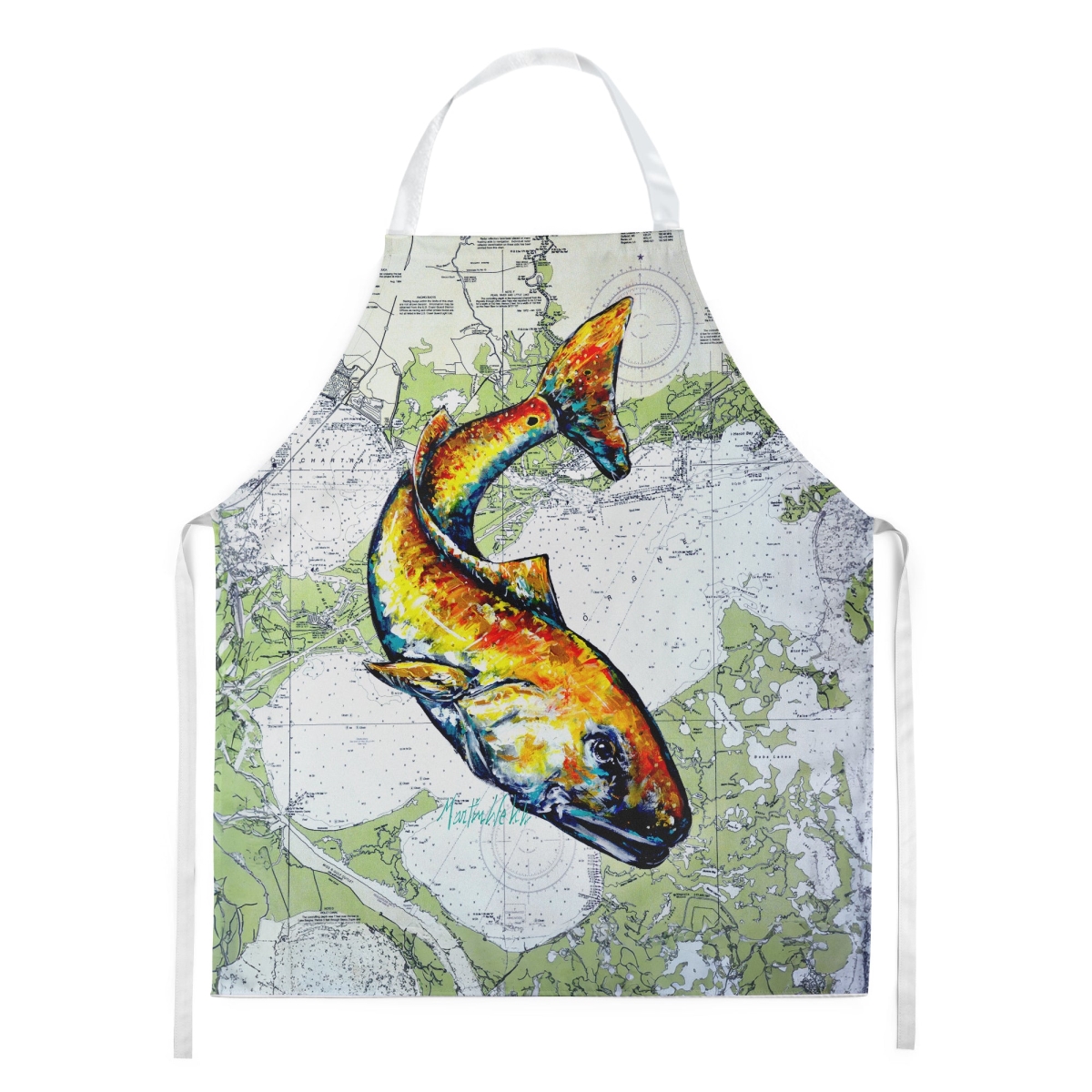 Picture of Carolines Treasures MW2115APRON 30 x 27 in. Red Fish on Map Apron