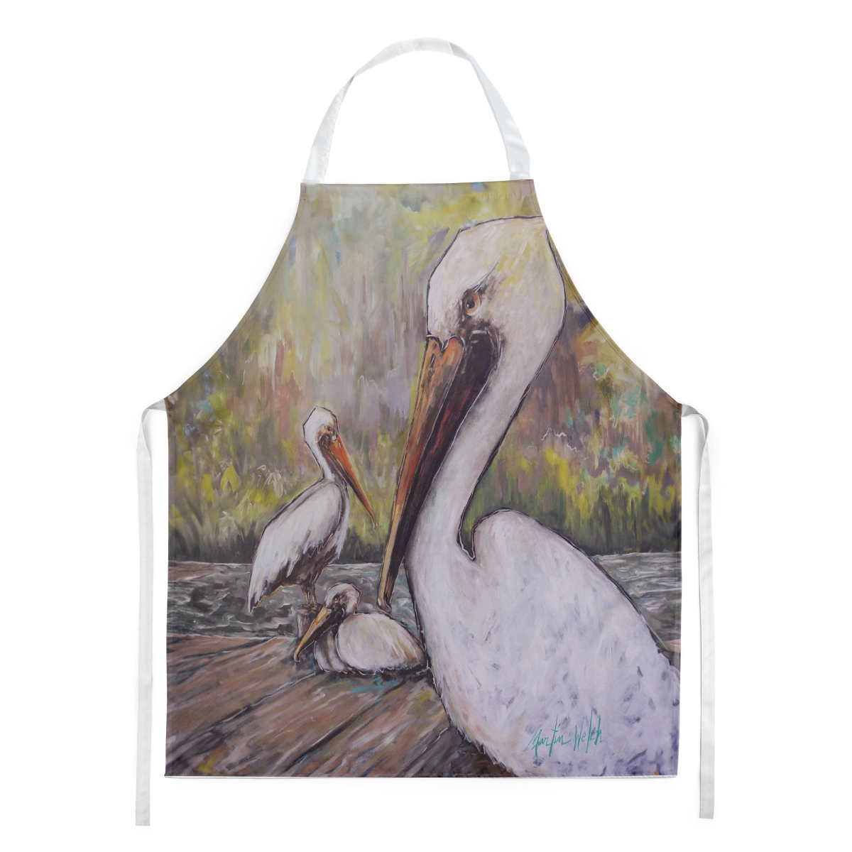 Picture of Carolines Treasures MW2142APRON 30 x 27 in. Three Pelicans on a Pier Apron