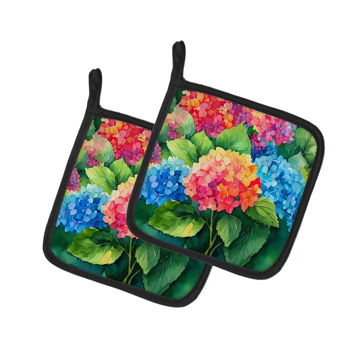 DAC1575PTHD 7.5 x 7.5 in. Hydrangeas in Watercolor Pot Holders - Set of 2
