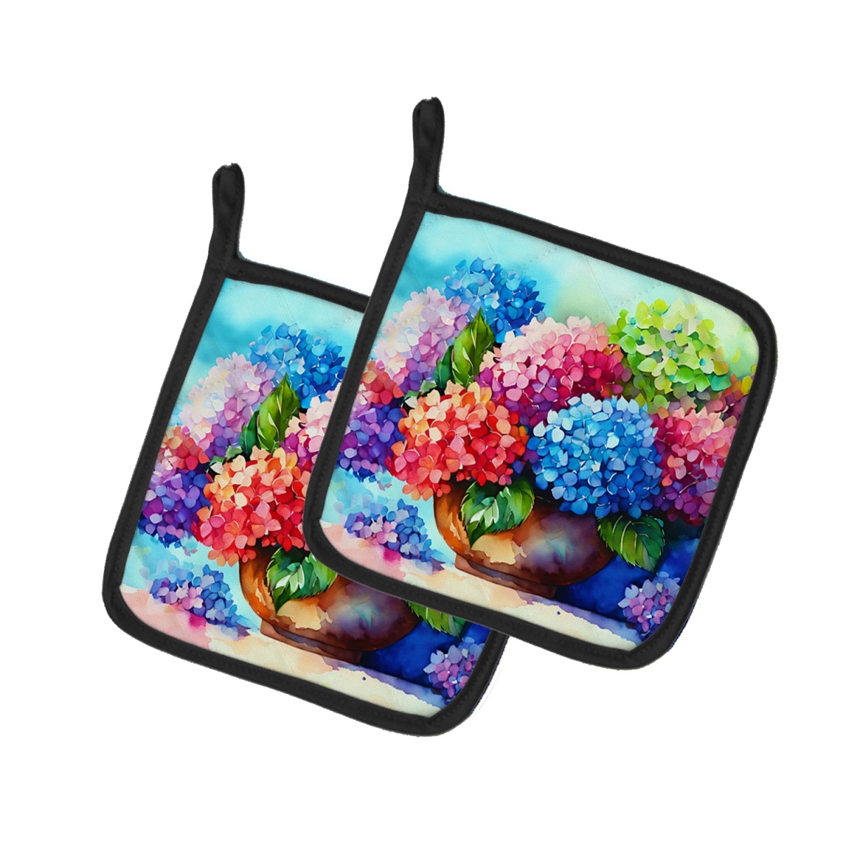 DAC1576PTHD 7.5 x 7.5 in. Hydrangeas in Watercolor Pot Holders - Set of 2