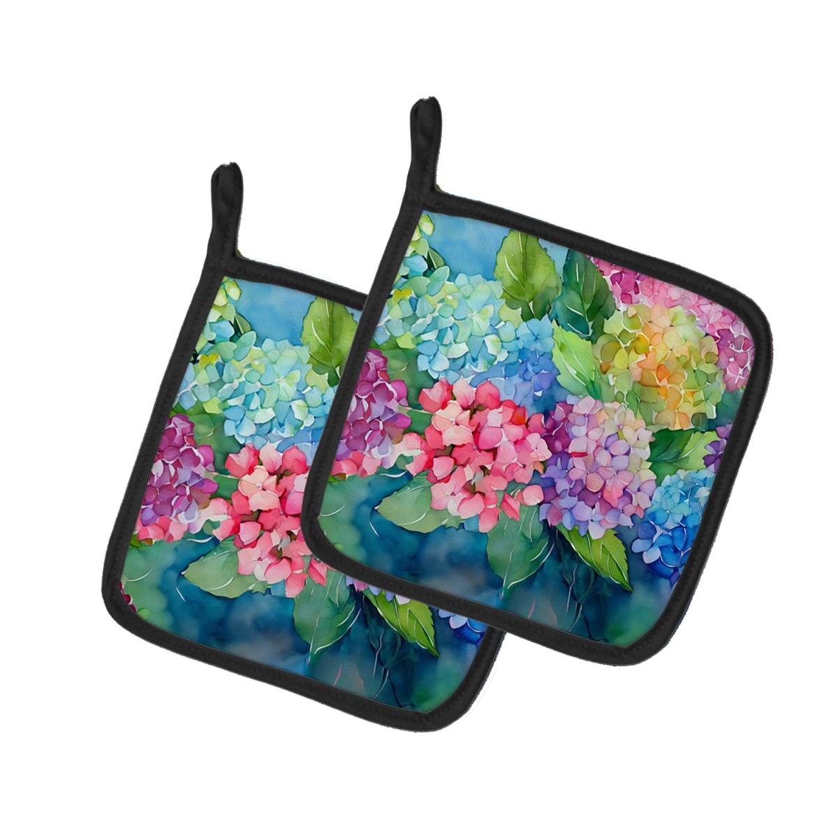 DAC1577PTHD 7.5 x 7.5 in. Hydrangeas in Watercolor Pot Holders - Set of 2
