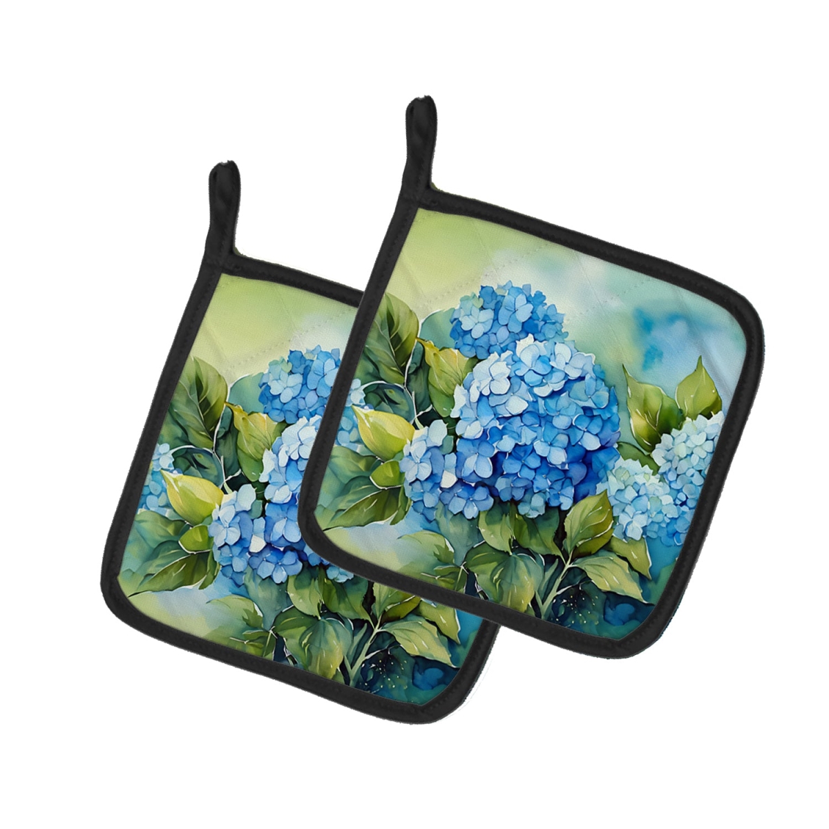 DAC1580PTHD 7.5 x 7.5 in. Hydrangeas in Watercolor Pot Holders - Set of 2
