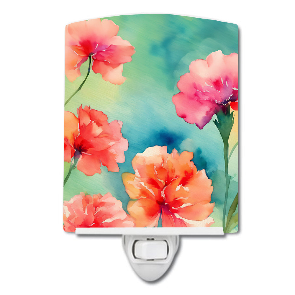 DAC1549CNL 6 x 4 in. Carnations in Watercolor Ceramic Night Light