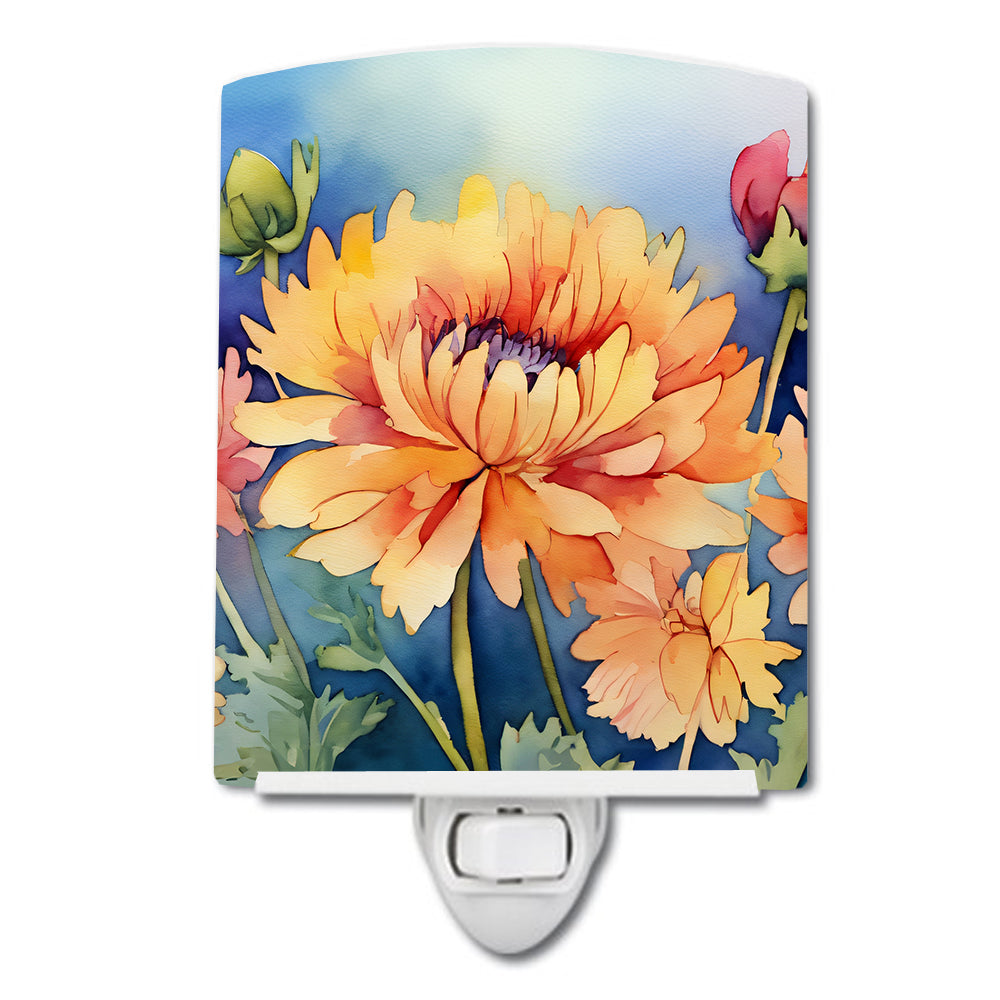 DAC1551CNL 6 x 4 in. Chrysanthemums in Watercolor Ceramic Night Light