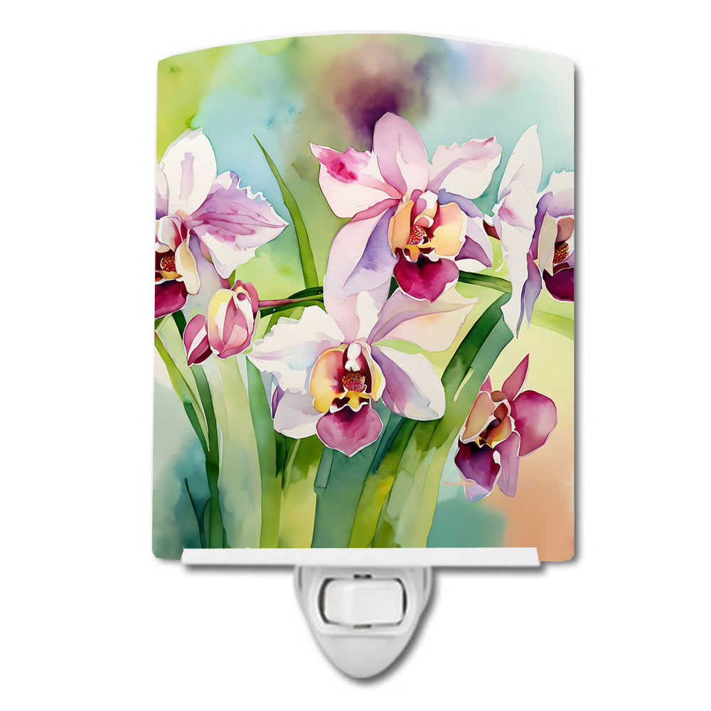 DAC1557CNL 6 x 4 in. Orchids in Watercolor Ceramic Night Light