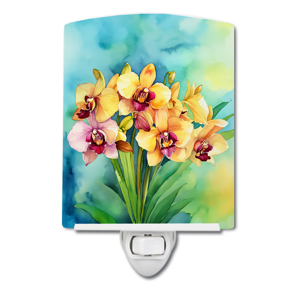 DAC1558CNL 6 x 4 in. Orchids in Watercolor Ceramic Night Light