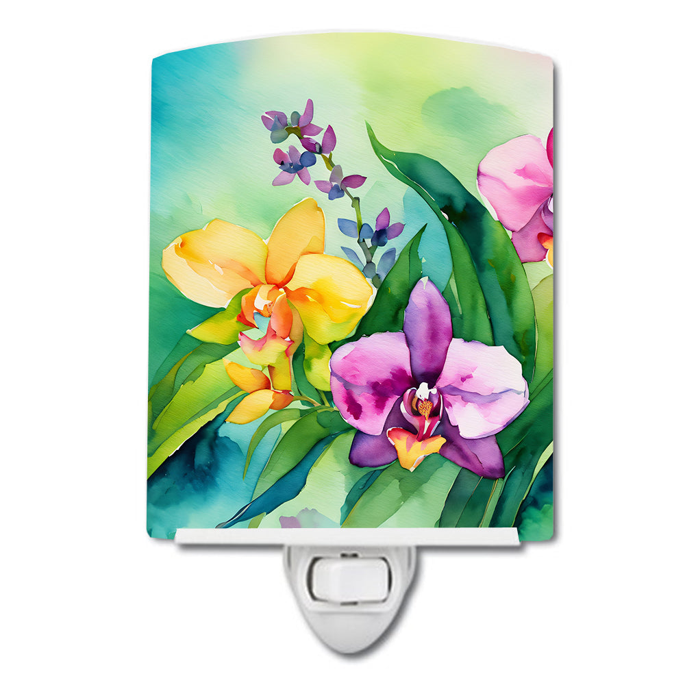 DAC1564CNL 6 x 4 in. Orchids in Watercolor Ceramic Night Light