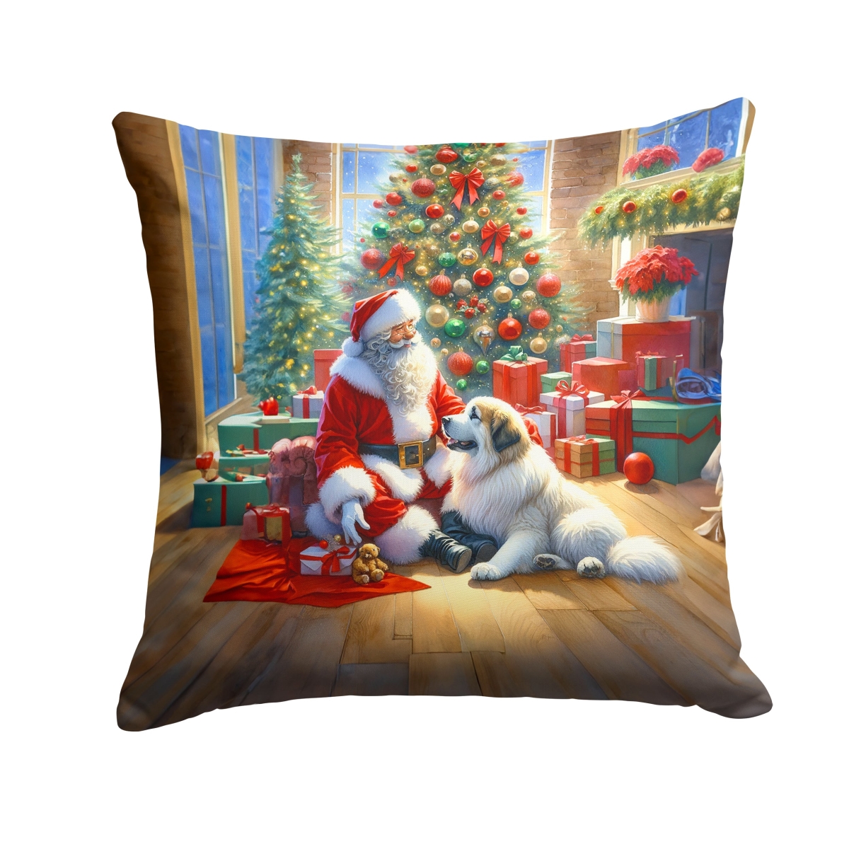 DAC4120PW1414 14 x 14 in. Great Pyrenees & Santa Claus Throw Pillow