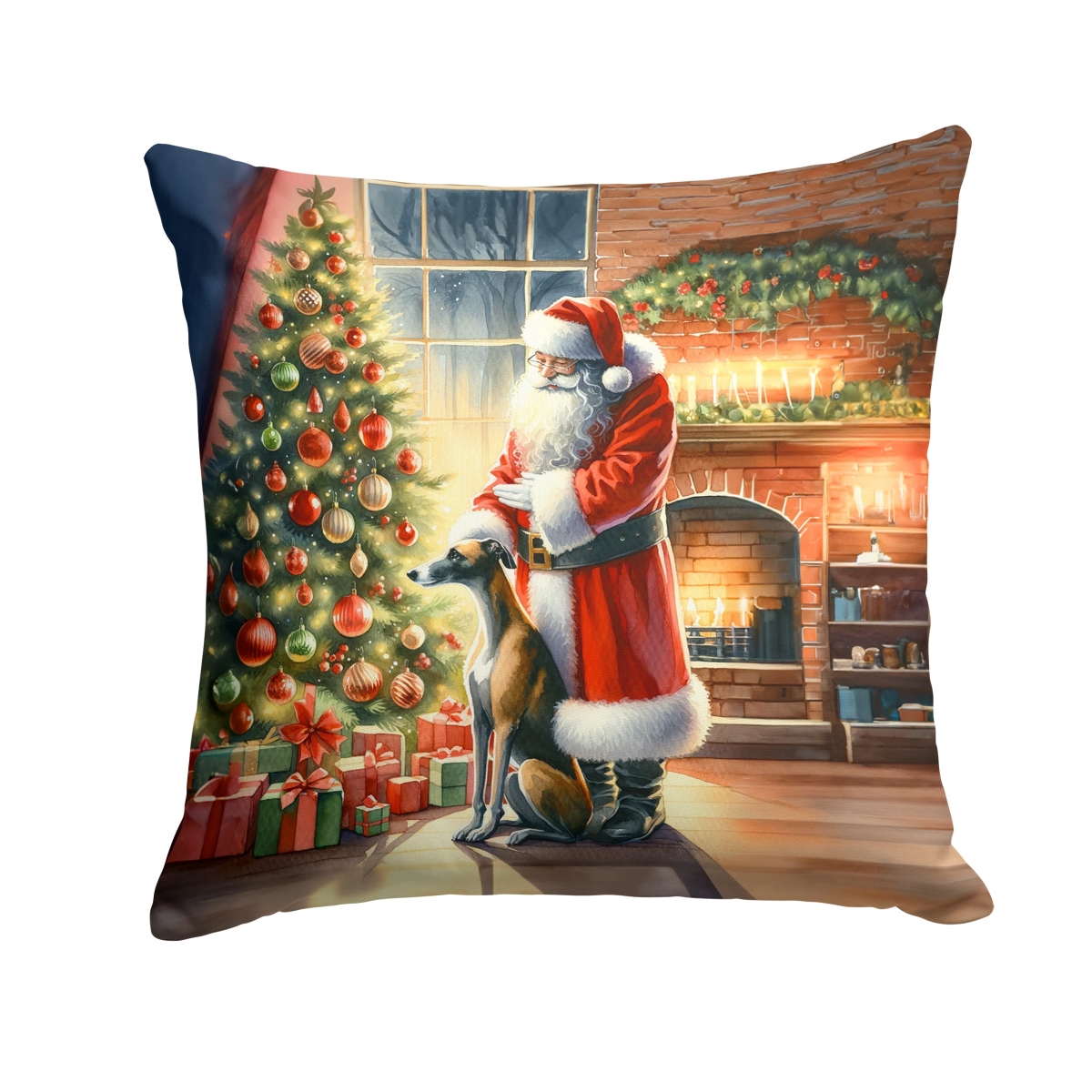 DAC4123PW1414 14 x 14 in. Greyhound & Santa Claus Throw Pillow