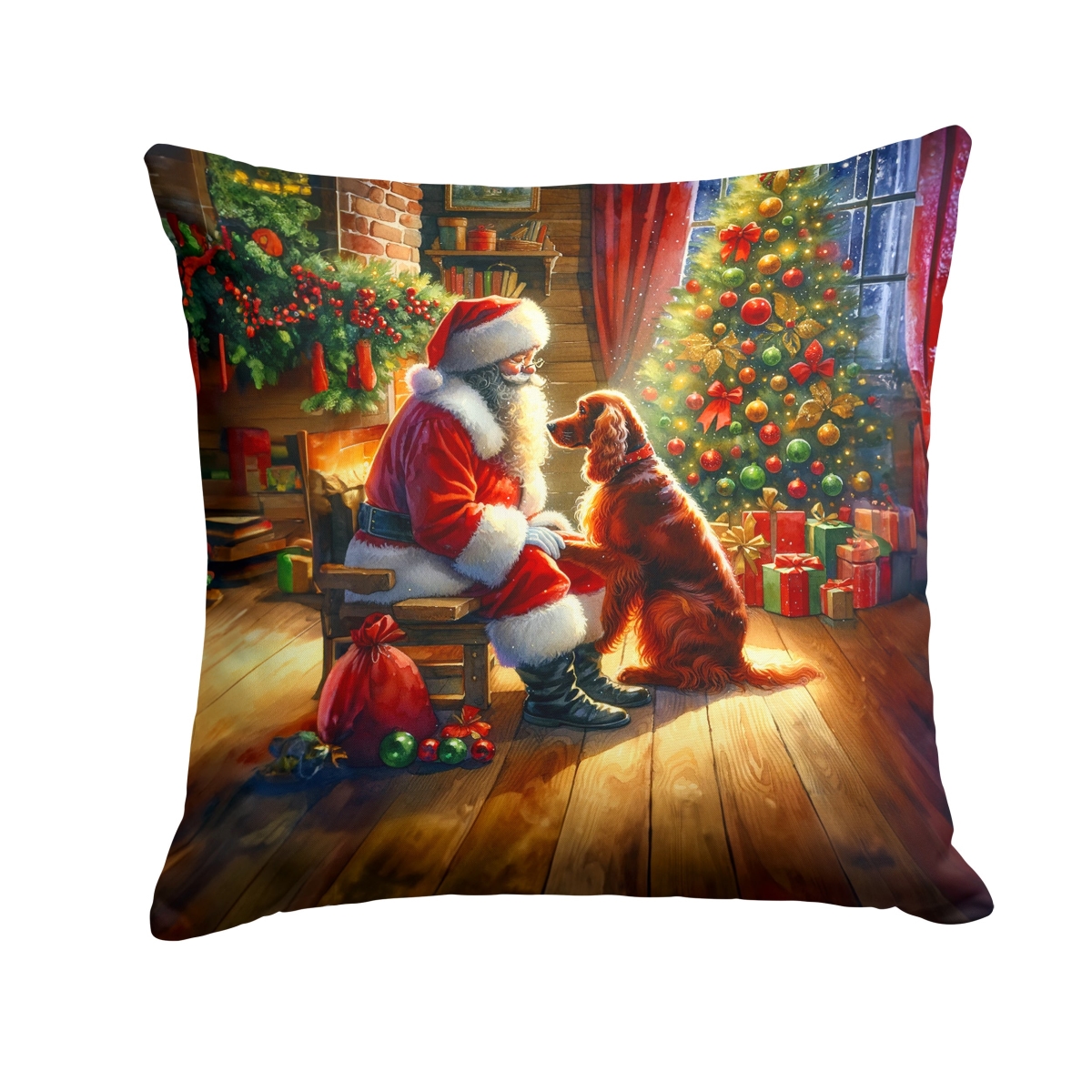 DAC4125PW1414 14 x 14 in. Irish Setter & Santa Claus Throw Pillow