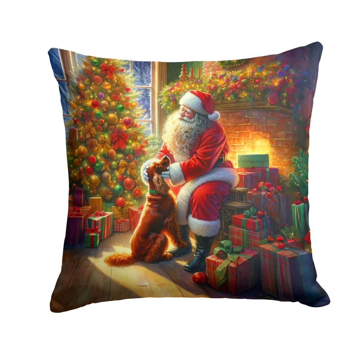 14 x 14 in. Irish Setter & Santa Claus Throw Pillow