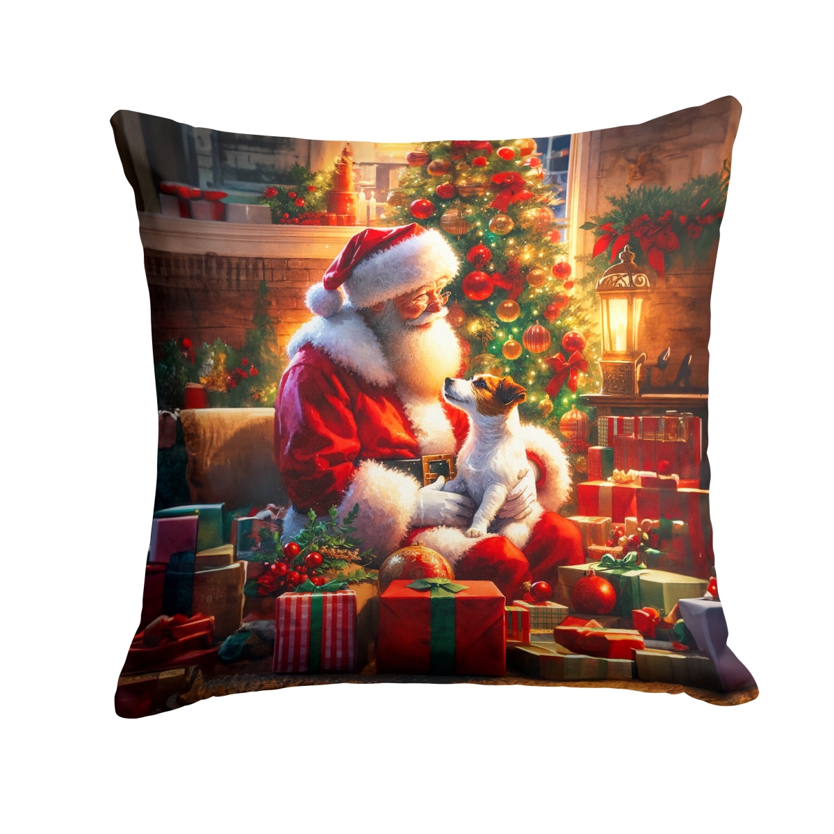 DAC4128PW1414 14 x 14 in. Jack Russell Terrier & Santa Claus Throw Pillow