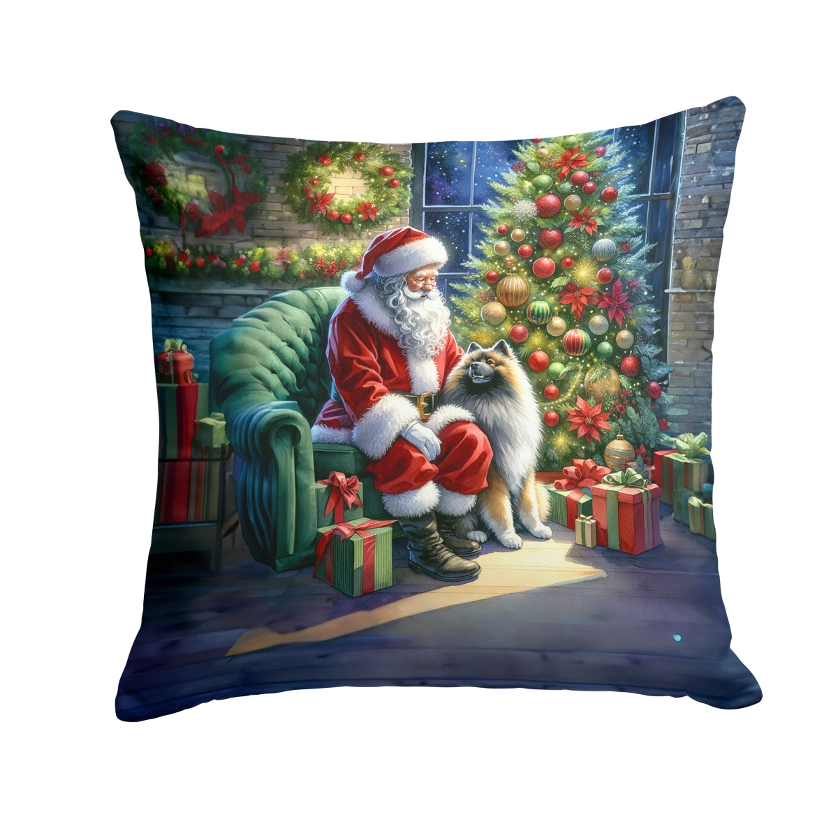 DAC4130PW1414 14 x 14 in. Keeshond & Santa Claus Throw Pillow