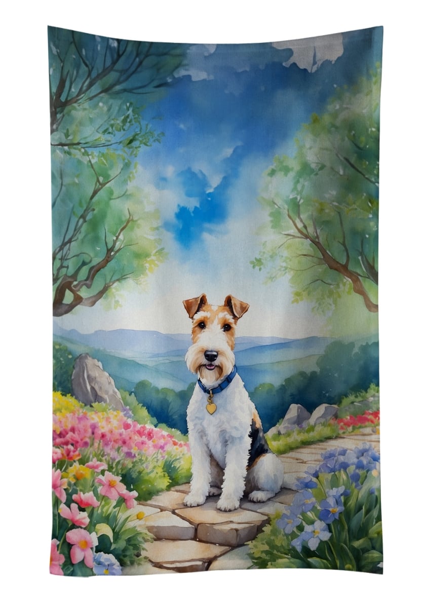 DAC6627KTWL 25 x 15 in. Fox Terrier Spring Path Kitchen Towel