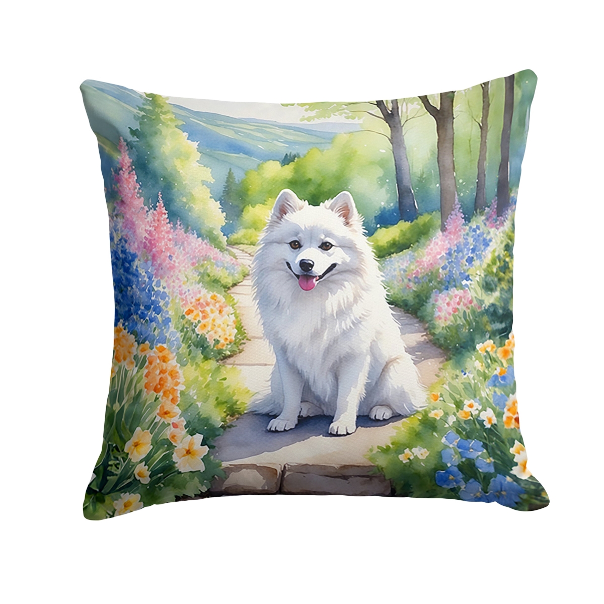 DAC6550PW1414 14 x 14 in. American Eskimo Spring Garden Throw Pillow