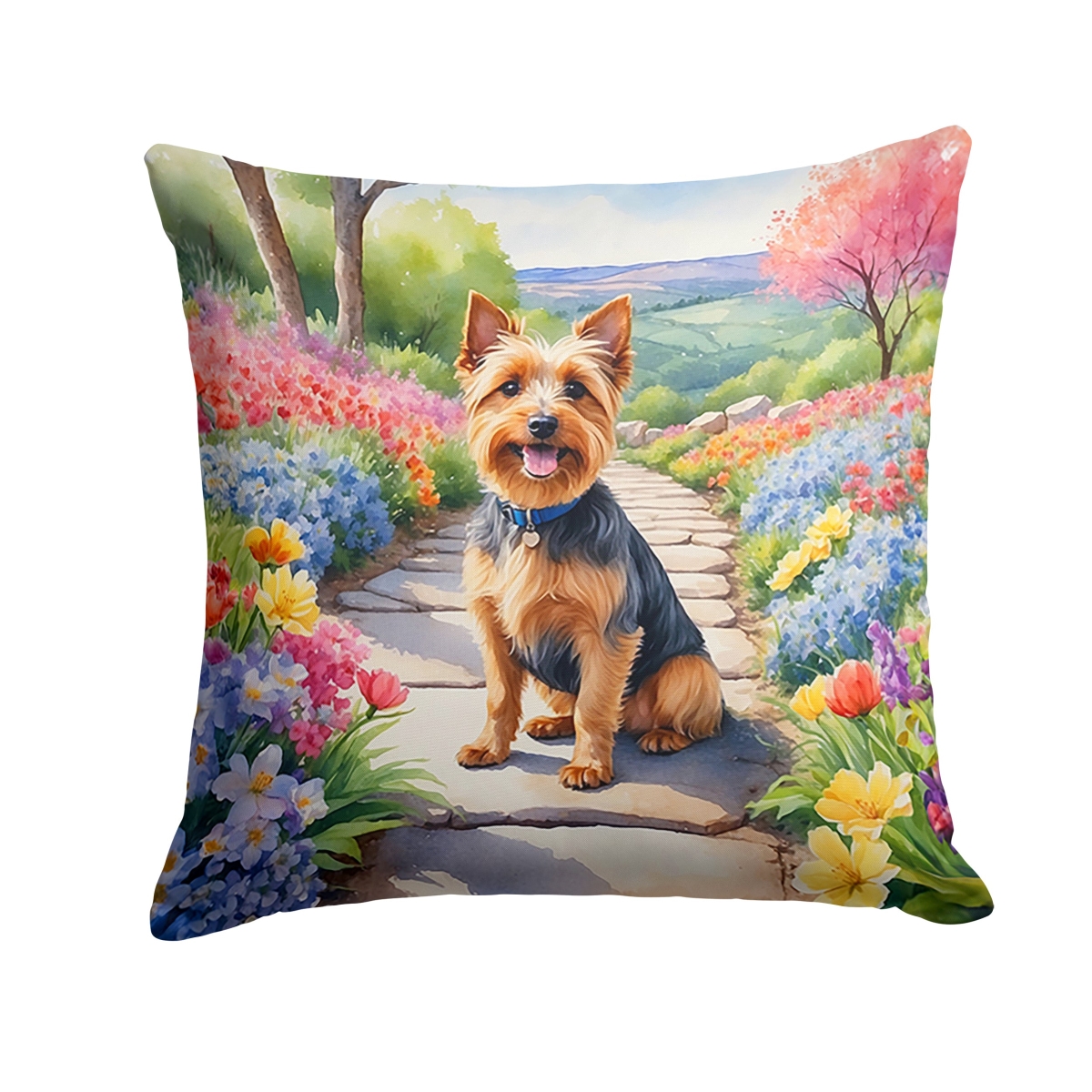 DAC6557PW1414 14 x 14 in. Australian Terrier Spring Garden Throw Pillow