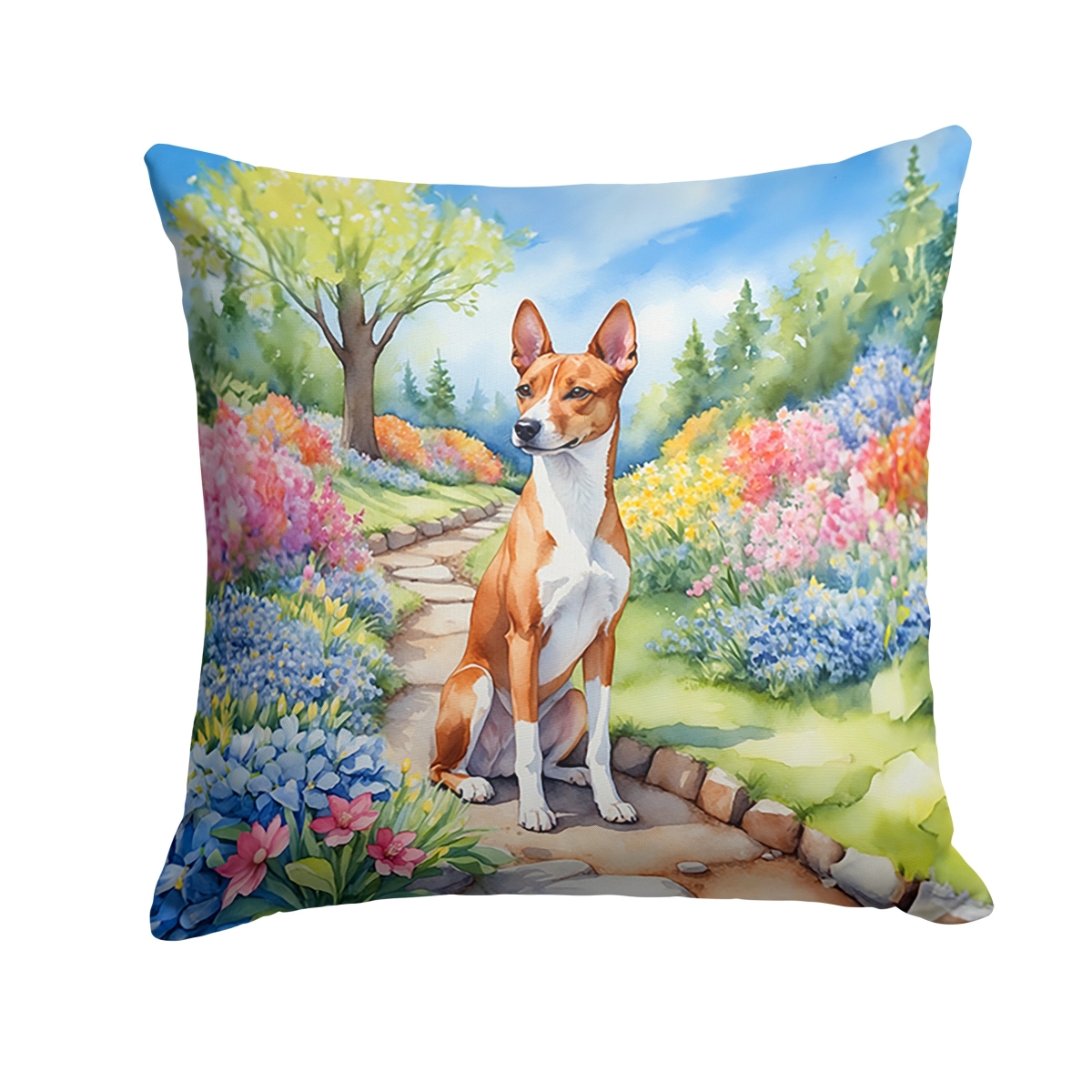 DAC6558PW1414 14 x 14 in. Basenji Spring Garden Throw Pillow