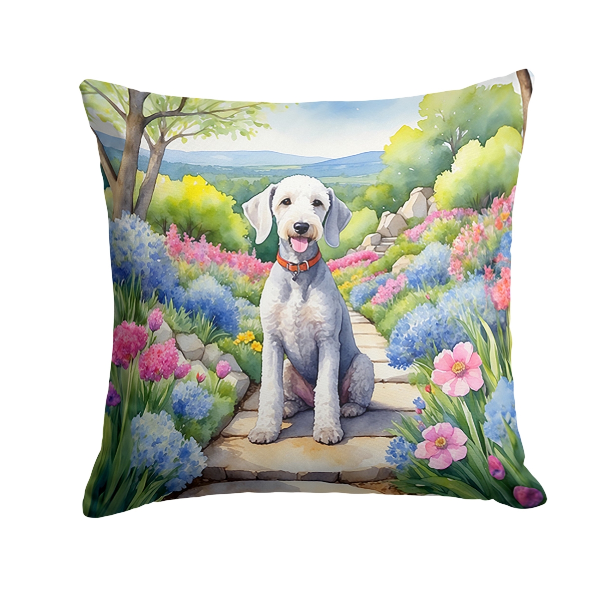 DAC6562PW1414 14 x 14 in. Bedlington Terrier Spring Garden Throw Pillow