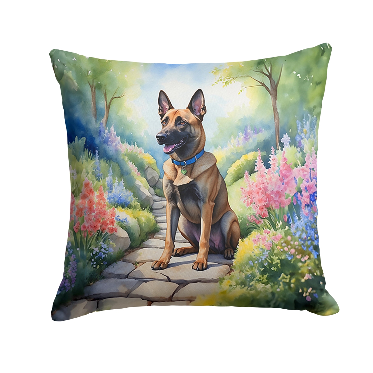 DAC6563PW1414 14 x 14 in. Belgian Malinois Spring Garden Throw Pillow