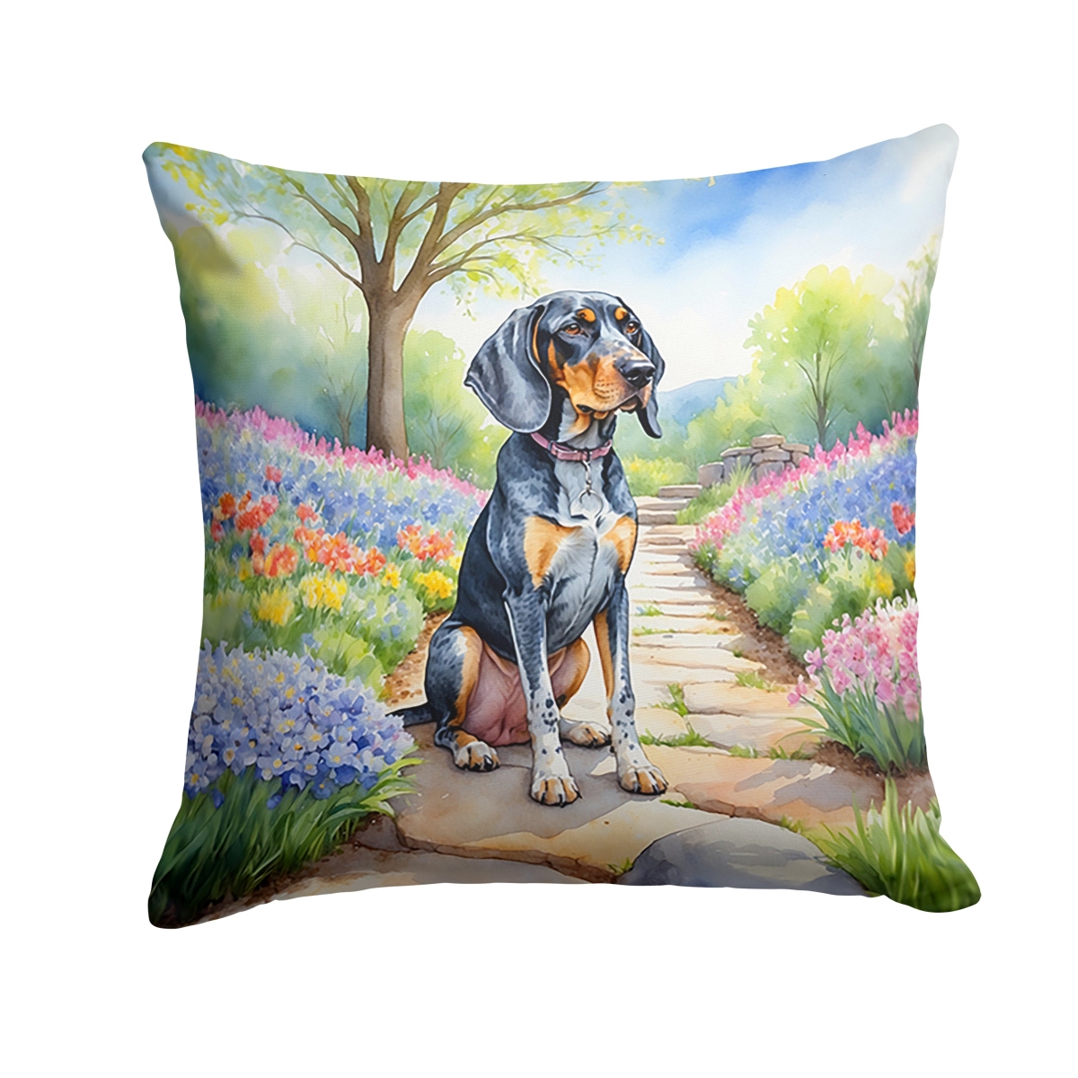 DAC6572PW1414 14 x 14 in. Bluetick Coonhound Spring Path Throw Pillow