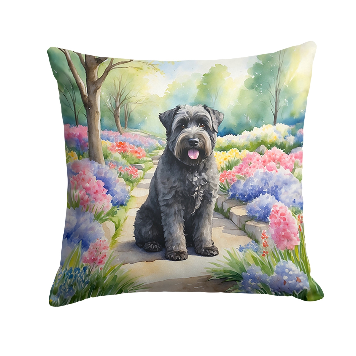 DAC6579PW1414 14 x 14 in. Bouvier Des Flandres Spring Path Throw Pillow