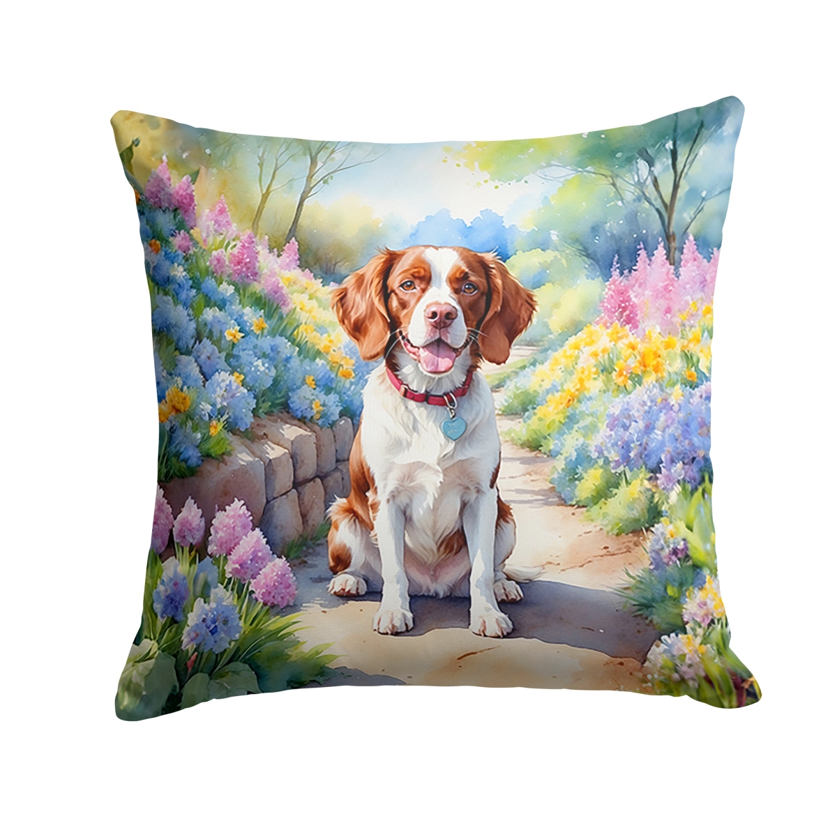DAC6584PW1414 14 x 14 in. Brittany Spaniel Spring Path Throw Pillow
