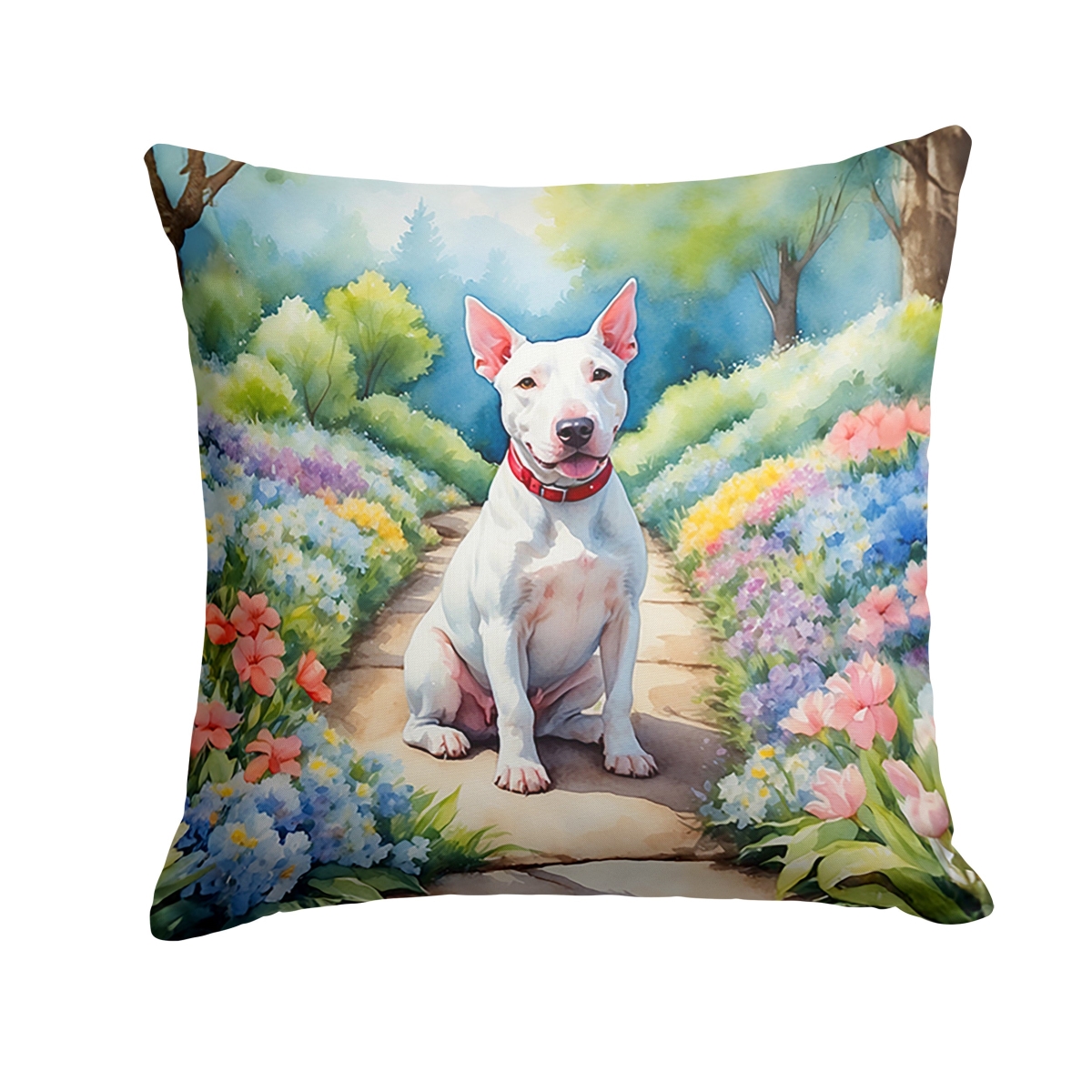DAC6586PW1414 14 x 14 in. Bull Terrier Spring Path Throw Pillow