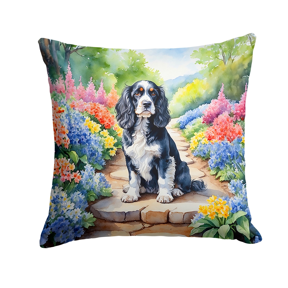 DAC6604PW1818 18 x 18 in. Cocker Spaniel Spring Path Throw Pillow