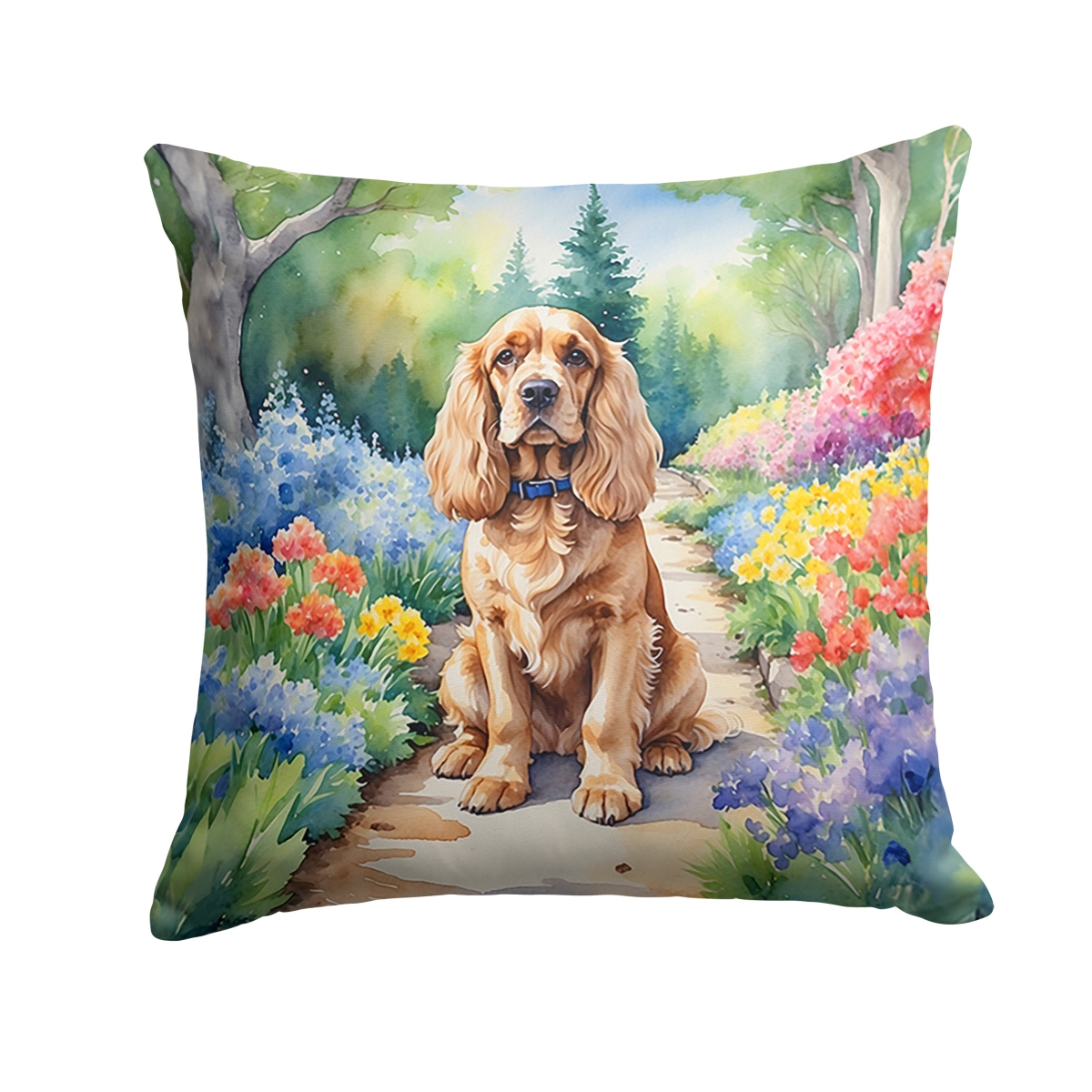 DAC6605PW1818 18 x 18 in. Cocker Spaniel Spring Path Throw Pillow