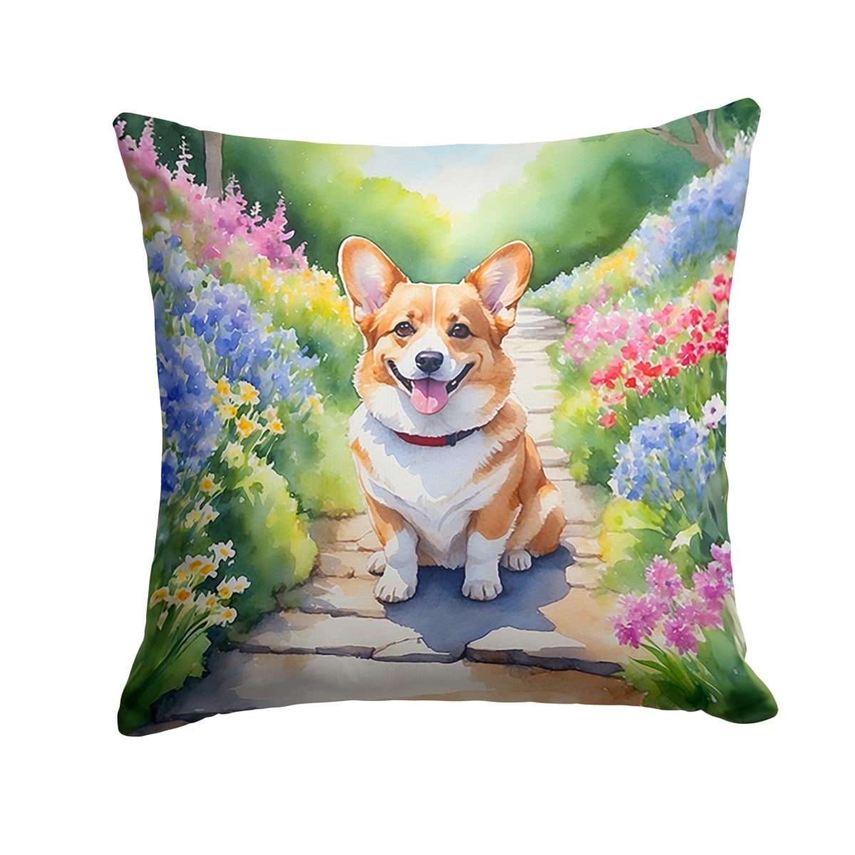 DAC6608PW1818 18 x 18 in. Corgi Spring Path Throw Pillow