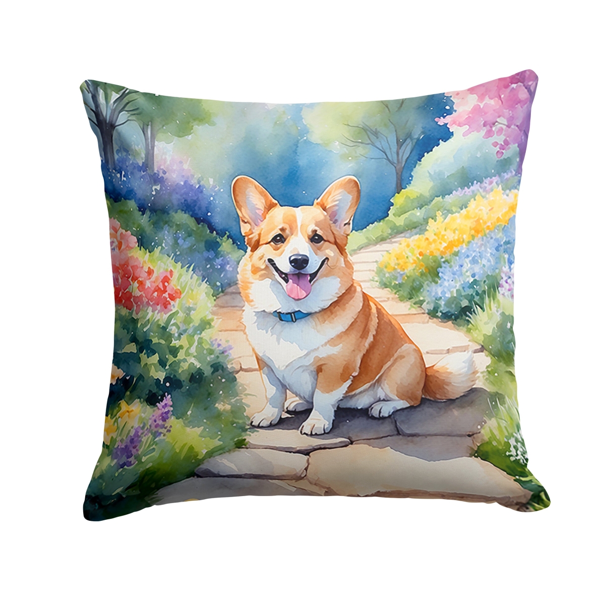 DAC6609PW1818 18 x 18 in. Corgi Spring Path Throw Pillow