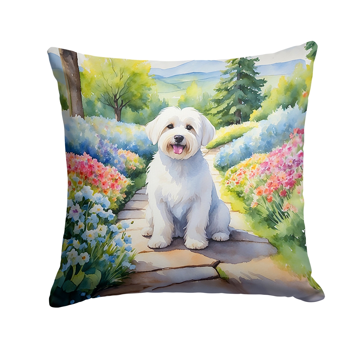 DAC6611PW1818 18 x 18 in. Coton De Tulear Spring Path Throw Pillow