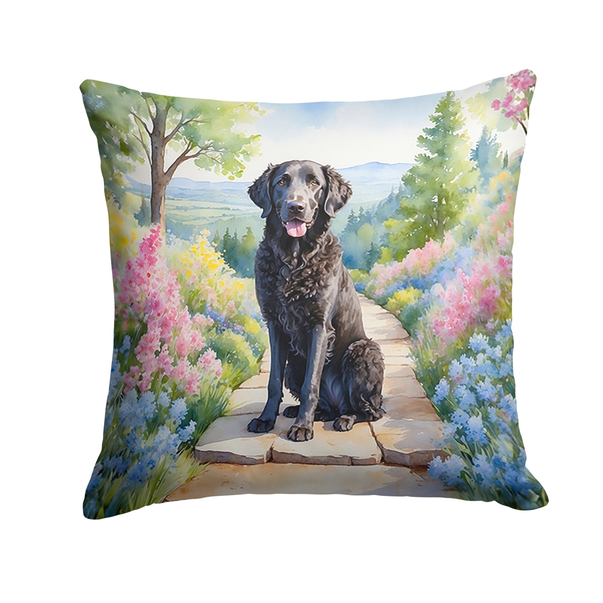 DAC6612PW1818 18 x 18 in. Curly-Coated Retriever Spring Path Throw Pillow
