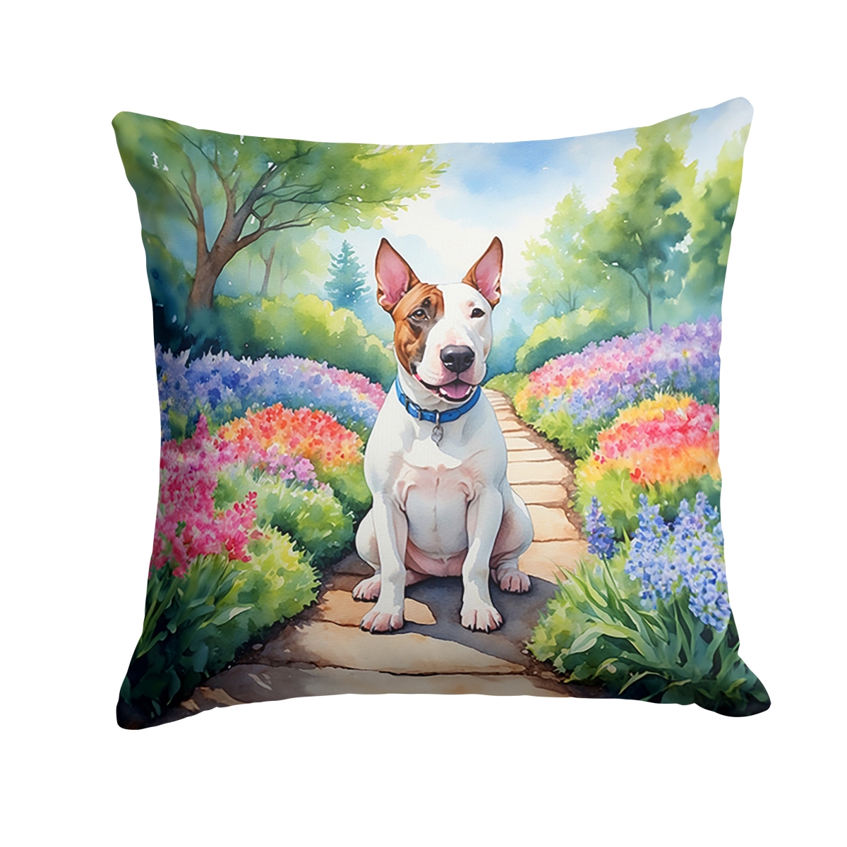 DAC6619PW1818 18 x 18 in. English Bull Terrier Spring Path Throw Pillow