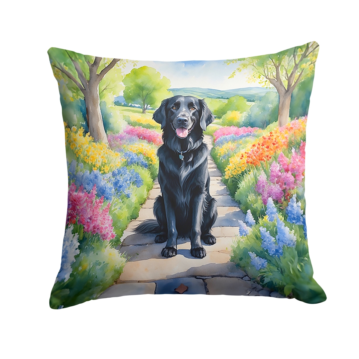DAC6626PW1818 18 x 18 in. Flat-Coated Retriever Spring Path Throw Pillow