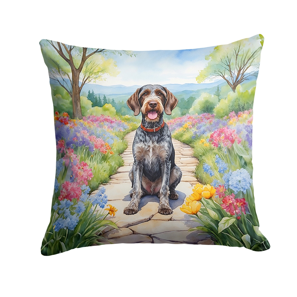 DAC6634PW1818 18 x 18 in. German Wirehaired Pointer Spring Path Throw Pillow
