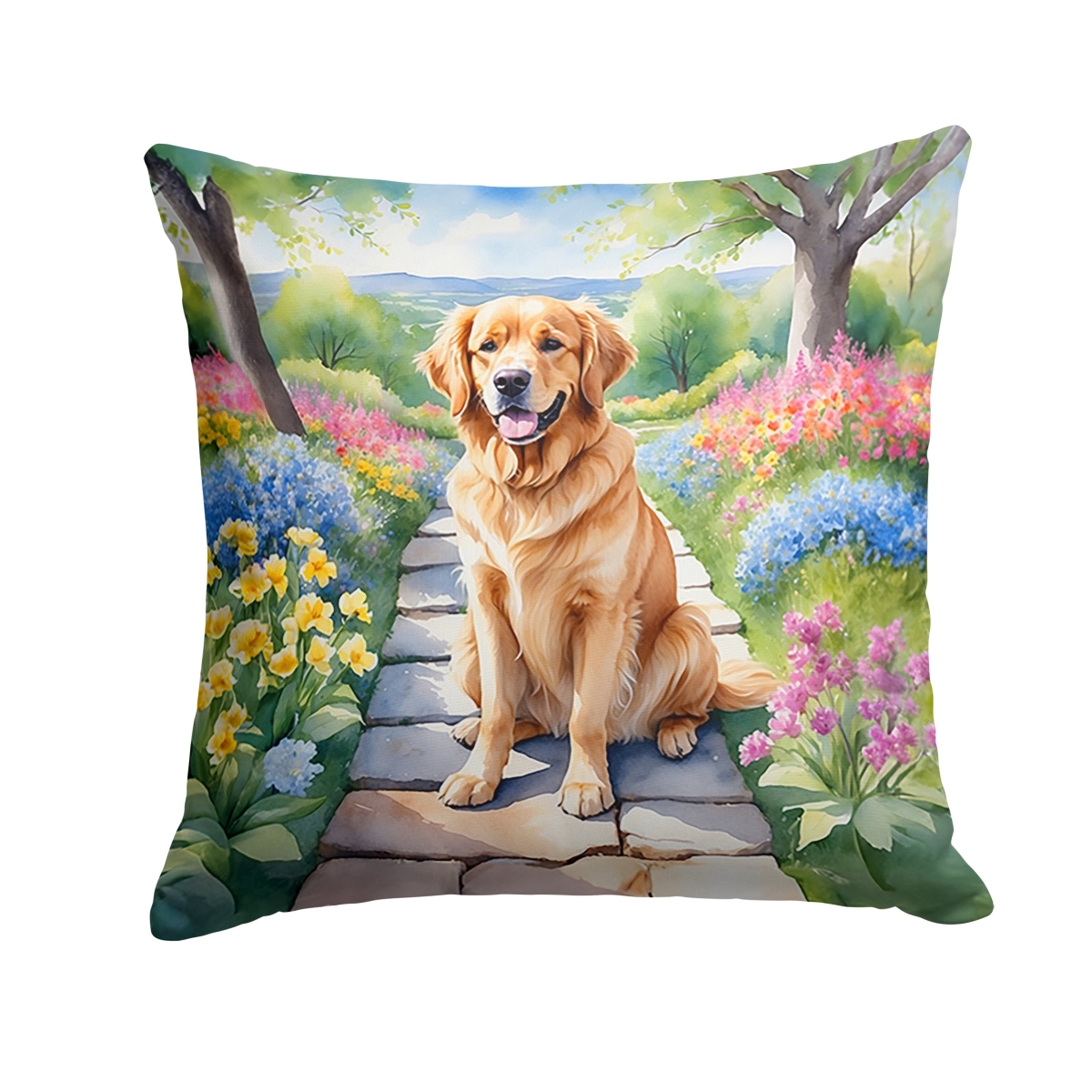 DAC6636PW1818 18 x 18 in. Golden Retriever Spring Path Throw Pillow