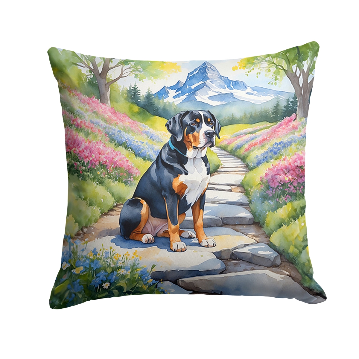 DAC6646PW1818 18 x 18 in. Greater Swiss Mountain Dog Spring Path Throw Pillow