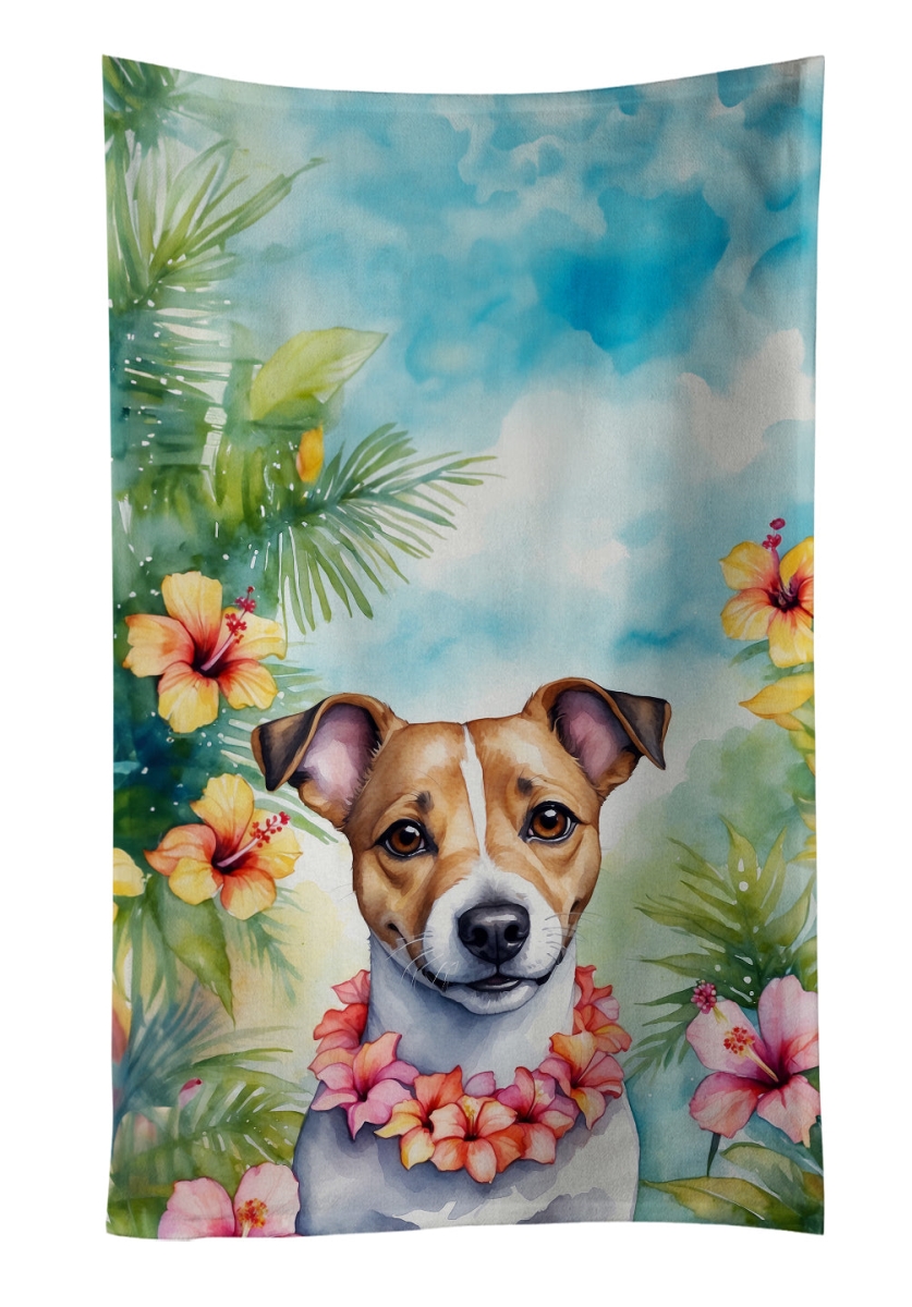 Jack Russell Terrier Luau Kitchen Towel - Multi-Color - 25 x 15 in. - Plush Velour