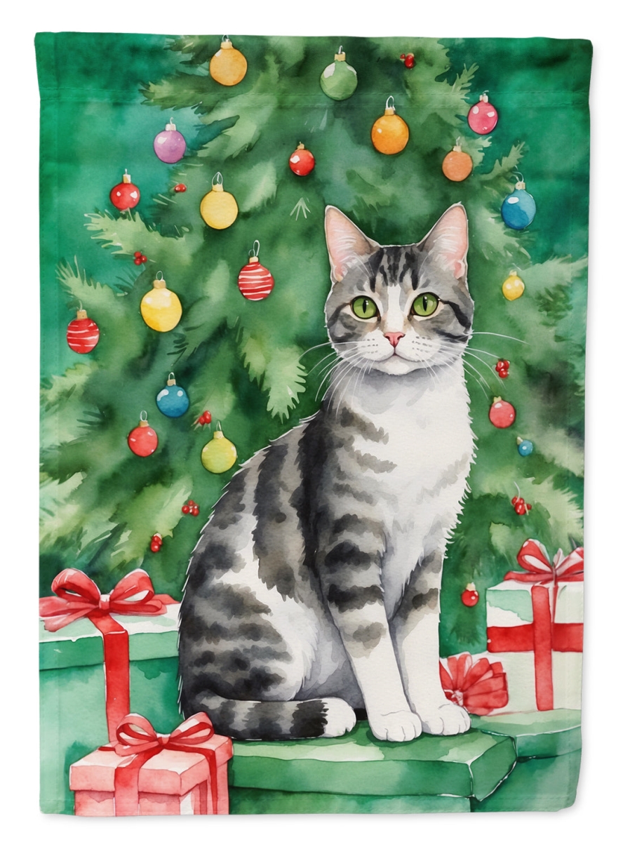 DAC7192GF 15.5 x 11.25 in. American Wirehair Cat by the Christmas Tree Garden Flag