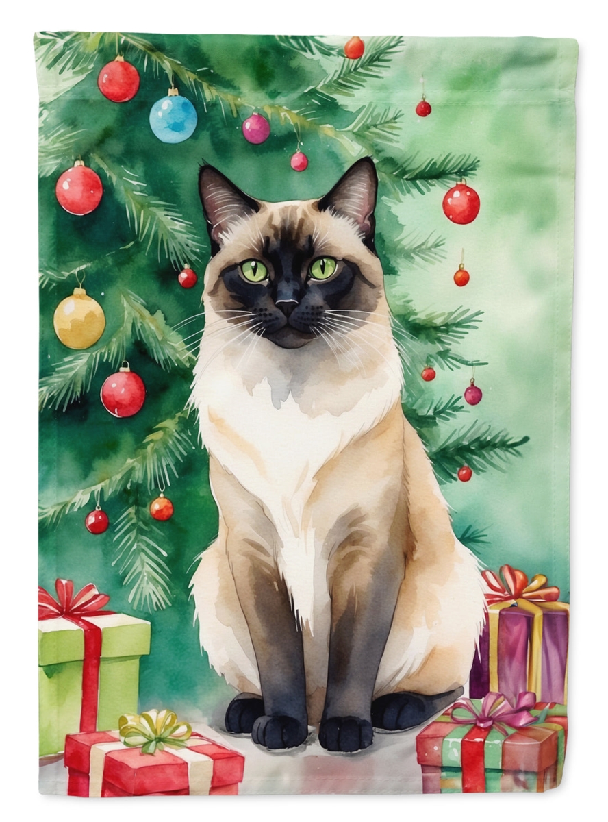DAC7198GF 15.5 x 11.25 in. Birman Cat by the Christmas Tree Garden Flag