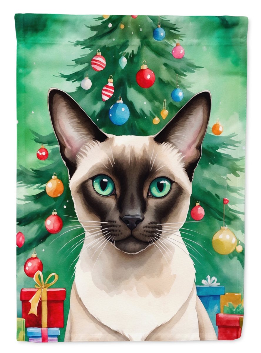 DAC7207GF 15.5 x 11.25 in. Colorpoint Shorthair Cat by the Christmas Tree Garden Flag