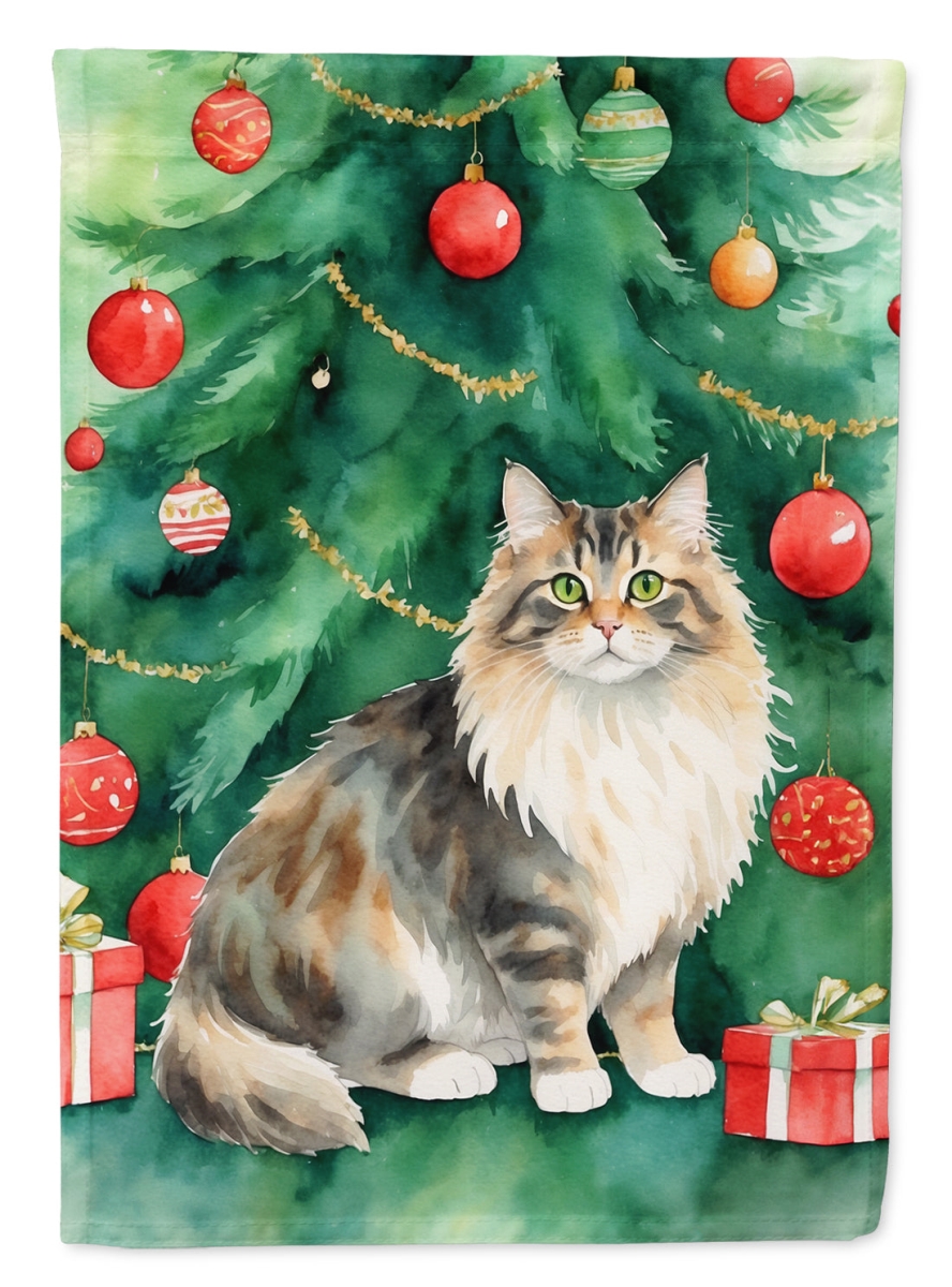DAC7209GF 15.5 x 11.25 in. Cymric Cat by the Christmas Tree Garden Flag
