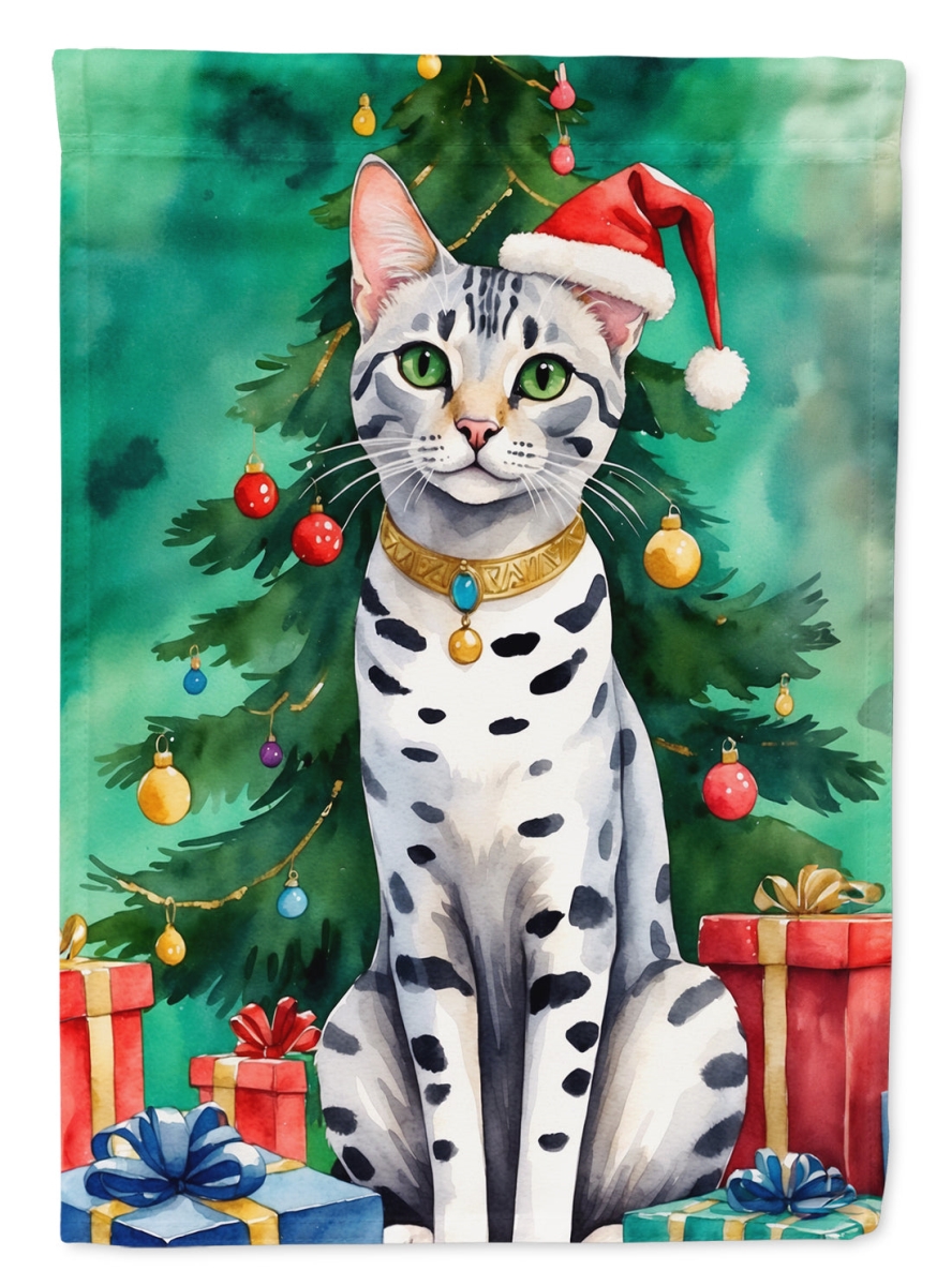 DAC7213GF 15.5 x 11.25 in. Egyptian Mau Cat by the Christmas Tree Garden Flag