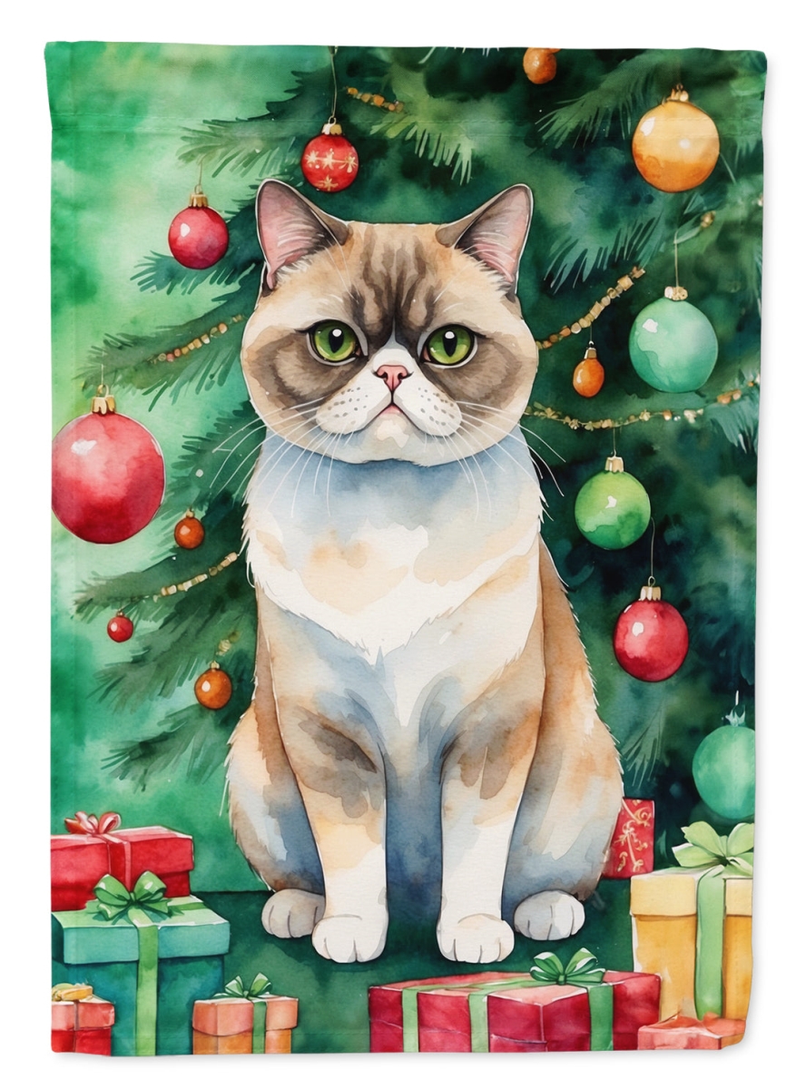 DAC7215GF 15.5 x 11.25 in. Exotic Shorthair Cat by the Christmas Tree Garden Flag
