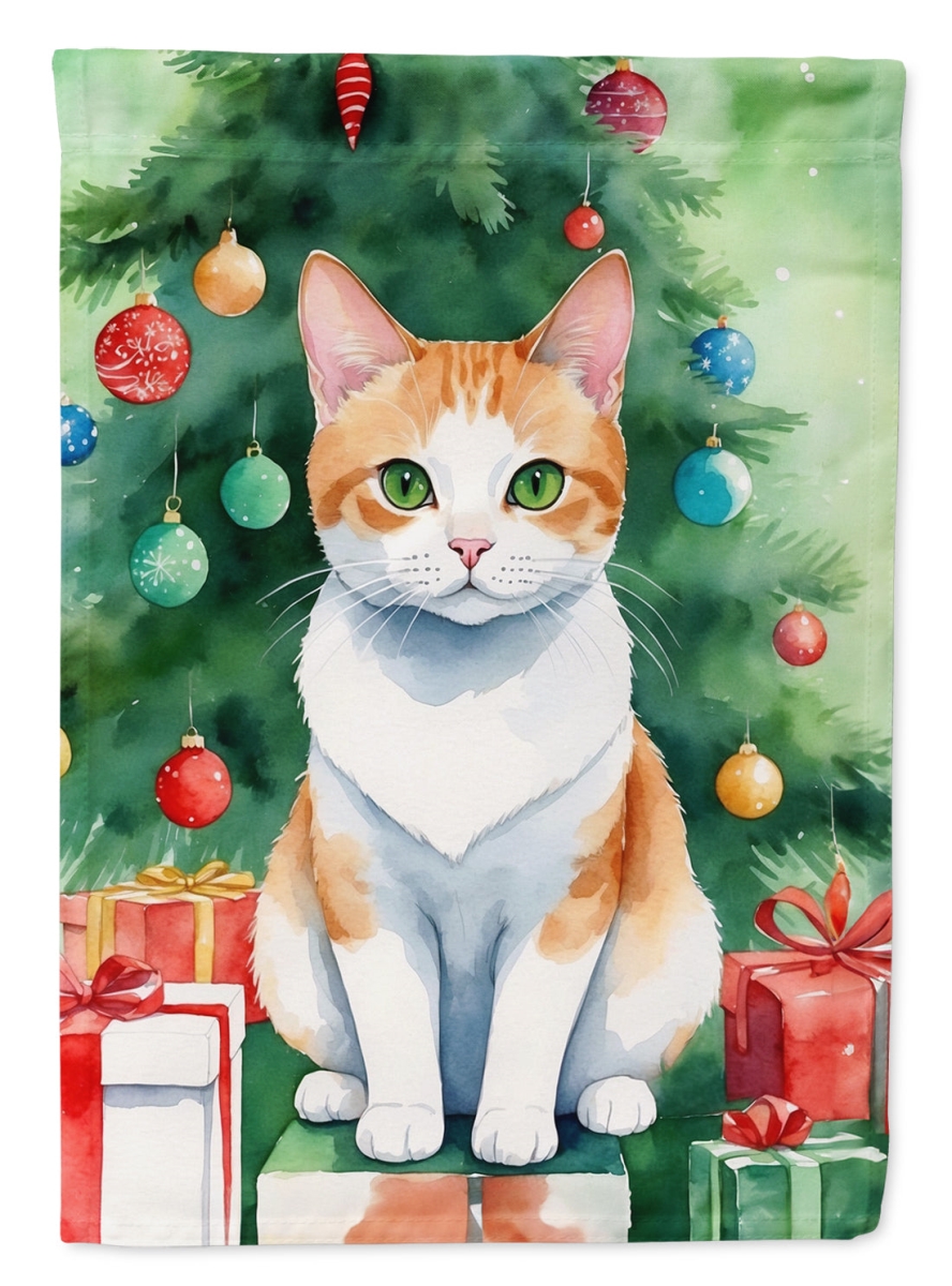 DAC7222GF 15.5 x 11.25 in. Japanese Bobtail Cat by the Christmas Tree Garden Flag