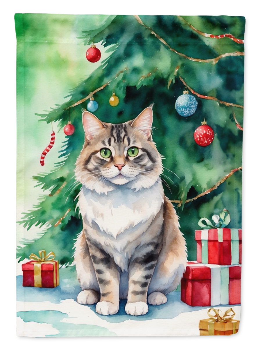 DAC7226GF 15.5 x 11.25 in. Kurilian Bobtail Cat by the Christmas Tree Garden Flag