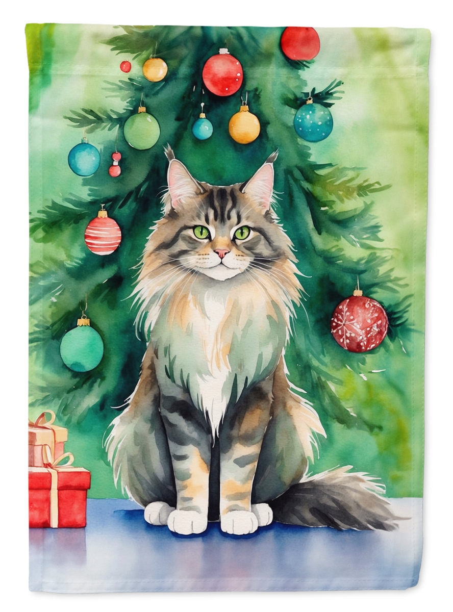 DAC7230GF 15.5 x 11.25 in. MaineCoon Cat by the Christmas Tree Garden Flag