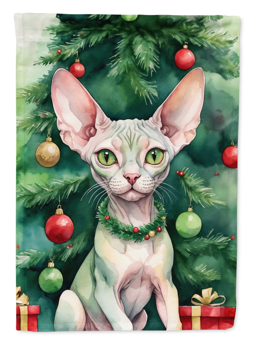DAC7233GF 15.5 x 11.25 in. Minskin Cat by the Christmas Tree Garden Flag