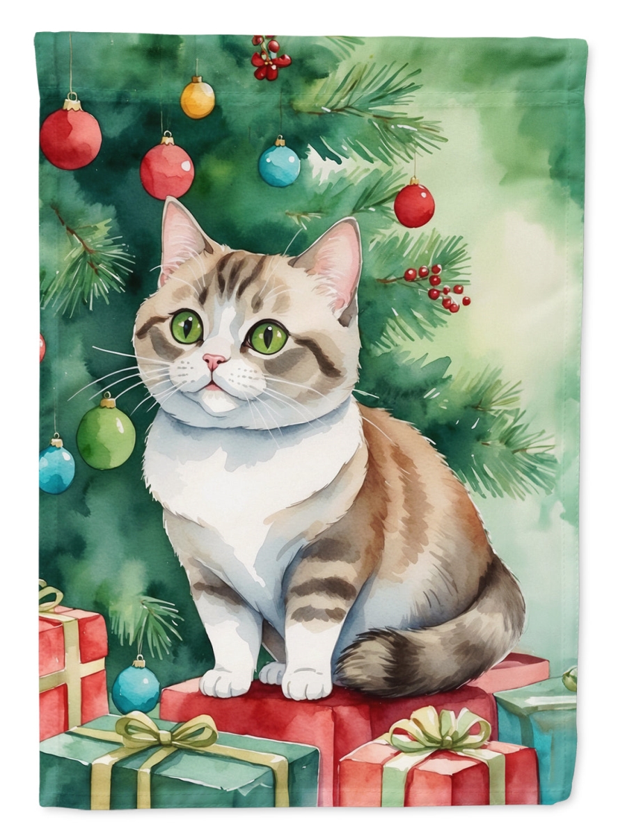 DAC7234GF 15.5 x 11.25 in. Munchkin Cat by the Christmas Tree Garden Flag